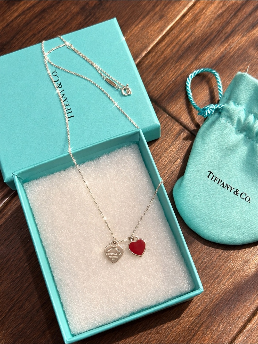 Return to Tiffany™ Red Double Heart Tag Pendant Necklace Sterling Silver